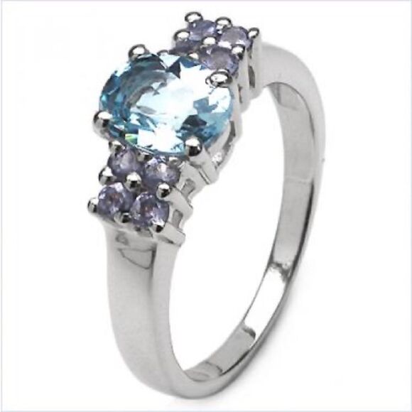 Sterling Silver 0.24 CTW Tanzanite and 1.6 CTW Swiss Blue Topaz Size 7 Ring - Picture 2 of 4